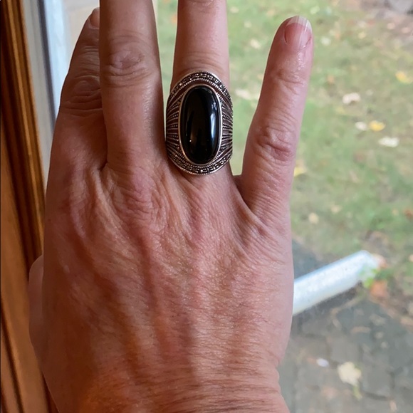 Large Onyx & Marcasite Ring - Picture 3 of 5